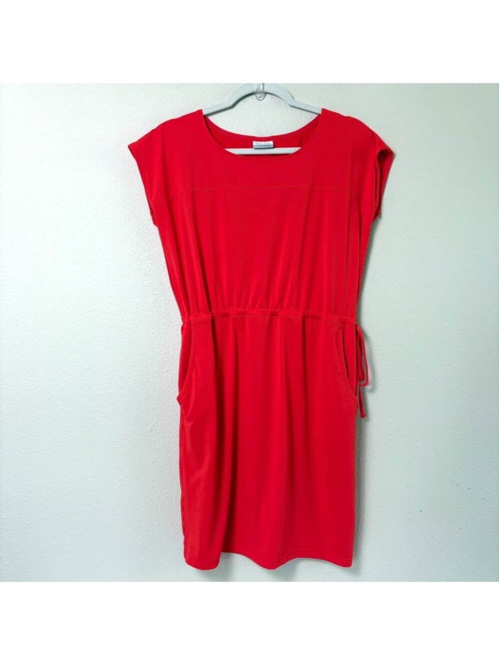 Columbia Drop Waist Drawstring Dress Size S Pink Cap Sleeve Pockets Casual